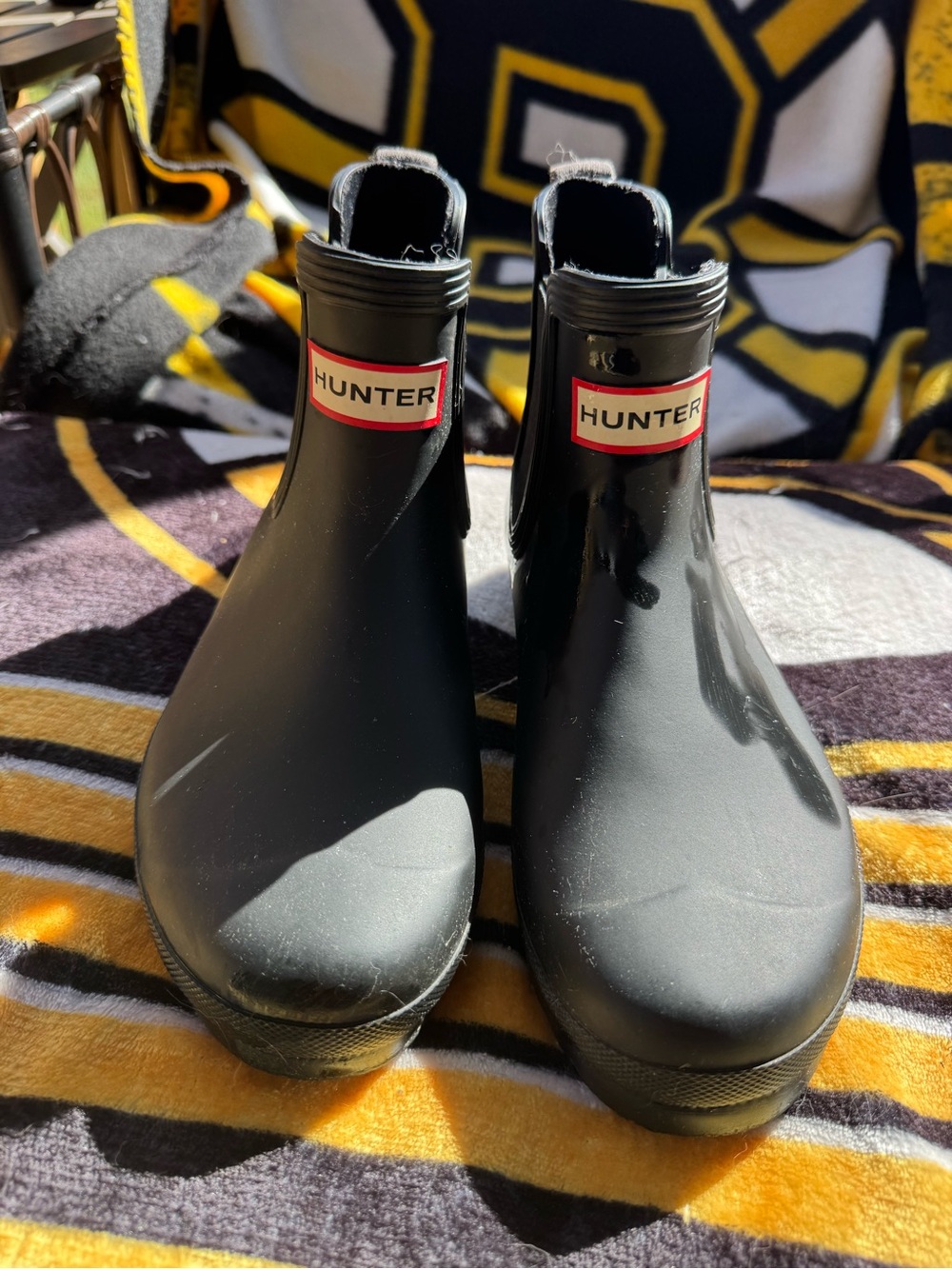 Hunter women’s Black Rain Ankle Boots with Red Logo